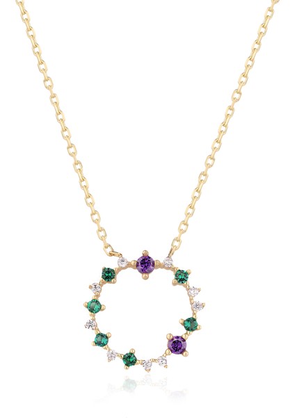 Cecilia Jewellery, Gökkuşağı Kolye, Zirconia Renkli Taşlı Kolye, 18 Ayar Altın Kaplama Kolye, 925 Ayar Gümüş Kolye,zirconia Ametist Kolye, Zirconia Zümrüt Kolye