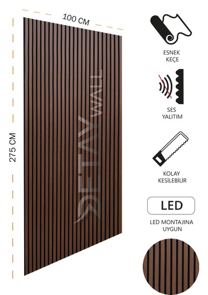 Mdf Ahşap Akustik Duvar Paneli - 100 x 275 cm - Barok fiyatları