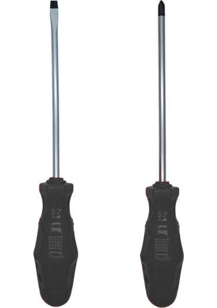 2 Adet Ucu Mıknatıslı Düz ve Yıldız Tornavida Siyah Saplı Düz ve Yıldız Uçlu 4X100 mm