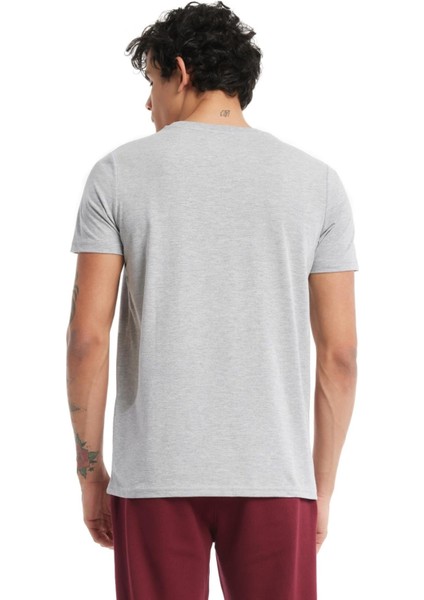 Lisanslı Büyük Logolu Gri T-Shirt ve Siyah Çizgili Şal Atkı modelleri