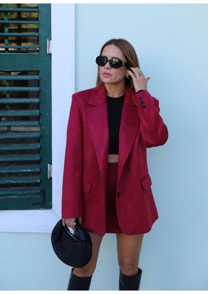 Bordo Astarlı Süet Blazer Ceket indirimleri