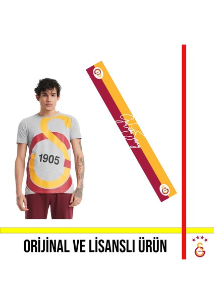 Lisanslı Büyük Logolu Gri T-Shirt ve Galatasaray Yazılı Şal Atkı