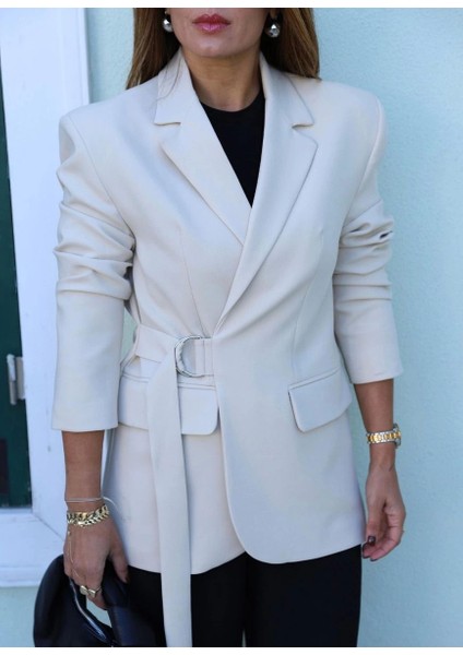 Açık Beige Kemer Detay Blazer Ceket indirimleri
