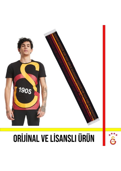 Lisanslı Siyah Büyük Logolu T-Shirt ve Çizgili Siyah Şal Atkı
