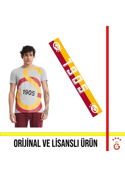 Lisanslı Büyük Logolu Gri T-Shirt ve 1905 Yazılı Atkı