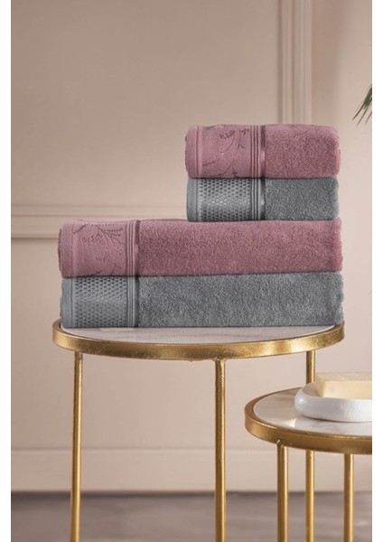 Ditsy Best Set Hamam Takımı - Mürdüm - Antrasit