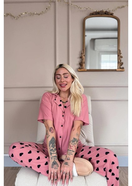 Somon Soft Charm Desenli Bambu Önden Düğmeli Kısa Kol Pijama Takımı fiyatları