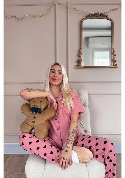 Somon Soft Charm Desenli Bambu Önden Düğmeli Kısa Kol Pijama Takımı modelleri