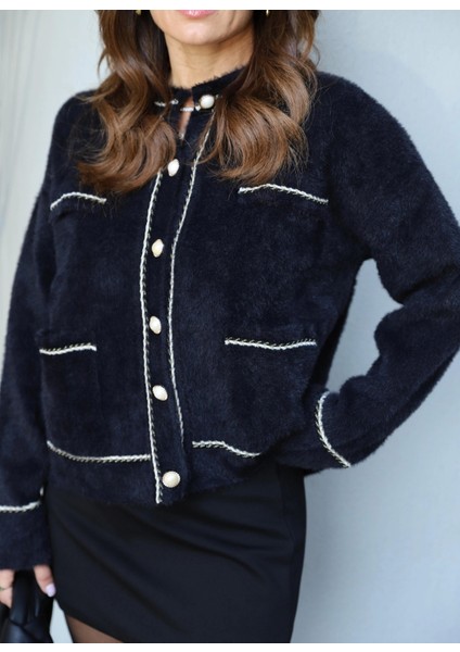 Siyah Inci Düğme Detay Hırka fırsatları