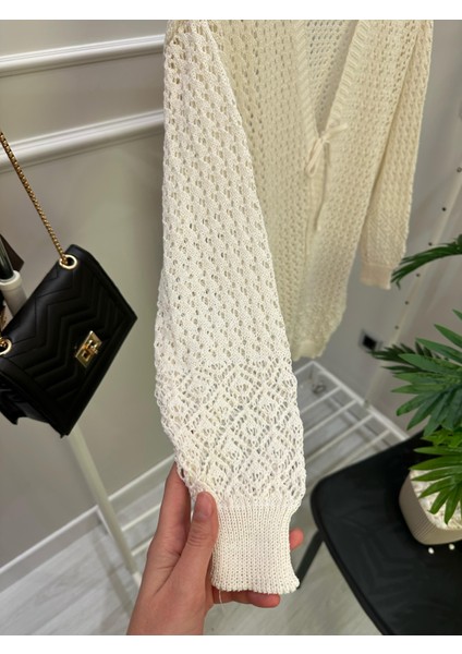 Ajurlu Bağlamalı Mevsimlik Triko Hırka BK-4360