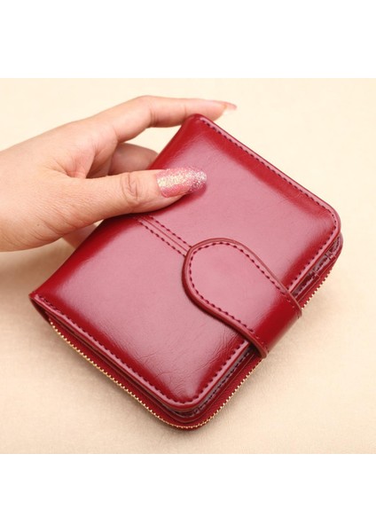 Cüzdan Kısa Cüzdan Pu Kadın Çanta Fermuar Düğmeli Çanta Kırmızı Küçük Cüzdan Para Cebi Cartera (Yurt Dışından)