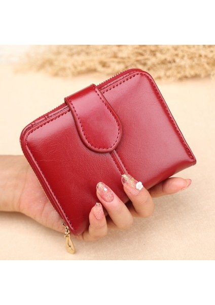 Cüzdan Kısa Cüzdan Pu Kadın Çanta Fermuar Düğmeli Çanta Kırmızı Küçük Cüzdan Para Cebi Cartera (Yurt Dışından) modelleri