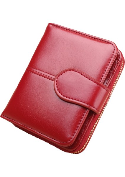 Cüzdan Kısa Cüzdan Pu Kadın Çanta Fermuar Düğmeli Çanta Kırmızı Küçük Cüzdan Para Cebi Cartera (Yurt Dışından) indirimleri