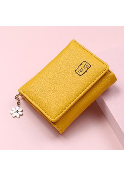 2022 Yeni Moda Kadın Küçük Cüzdan Bayanlar Küçük Kart Tutucu Baskı Lychee Desen Sevimli Sarı Iki Katlı Kadın Bozuk Para Çantaları (Yurt Dışından)