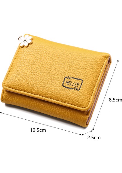 2022 Yeni Moda Kadın Küçük Cüzdan Bayanlar Küçük Kart Tutucu Baskı Lychee Desen Sevimli Sarı Iki Katlı Kadın Bozuk Para Çantaları (Yurt Dışından) indirimleri
