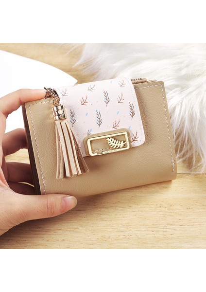 2021 Yeni Kadın Cüzdan Pu Moda El Çantası Püskül Kolye Kısa Kadın Cüzdan Düz Renk Kadın Yaprak Bozuk Para Cüzdanı Kore (Yurt Dışından)