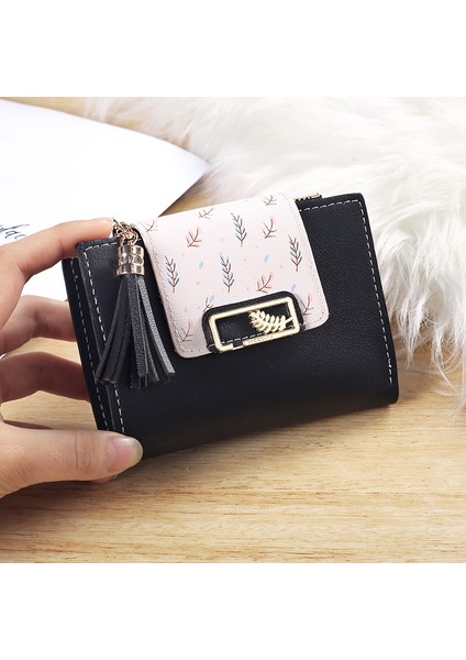 2021 Yeni Kadın Cüzdan Pu Moda El Çantası Püskül Kolye Kısa Kadın Cüzdan Düz Renk Kadın Yaprak Bozuk Para Cüzdanı Kore (Yurt Dışından) fiyatları