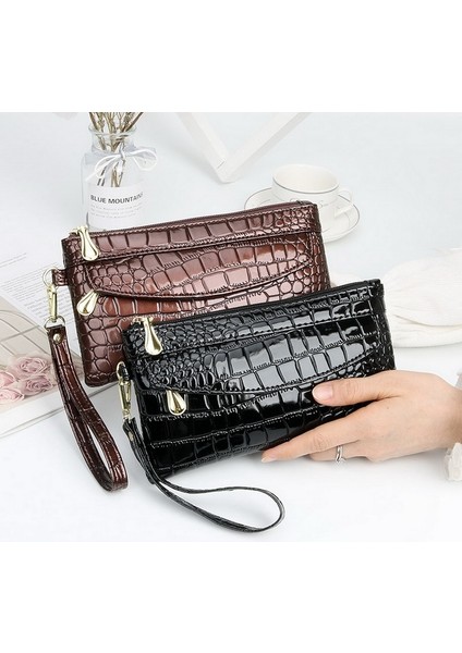 2022 Yeni Timsah Derisi Kadın Uzun Cüzdan Bayanlar Çift Fermuarlı Cüzdan Parti El Çantası Tasarım Lüks Büyük Çanta Telefon Çantası (Yurt Dışından) modelleri