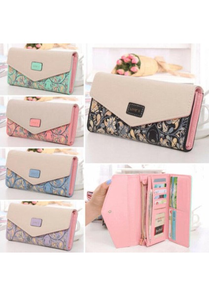 Bayan Bayan Zarf Deri Cüzdan Kart Düğmesi Debriyaj Çanta Uzun El Çantası (Yurt Dışından)