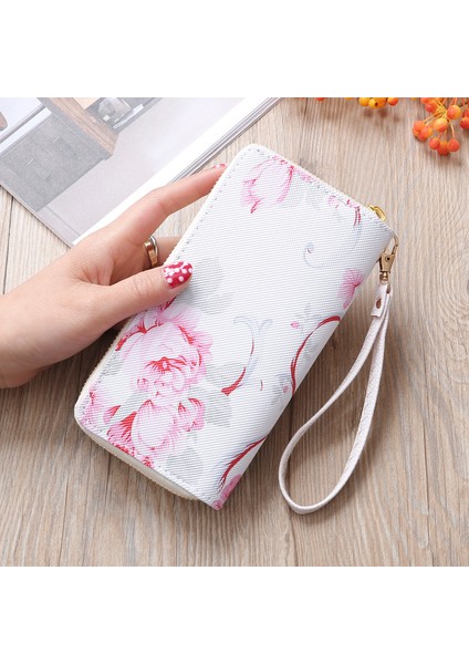 2021 Moda Kadın Gül Desenli Cüzdan Uzun Çanta Moda Vahşi Fermuarlı El Çantası Çoklu Kart Cüzdan Kart Tutucu Cartera (Yurt Dışından) fırsatları