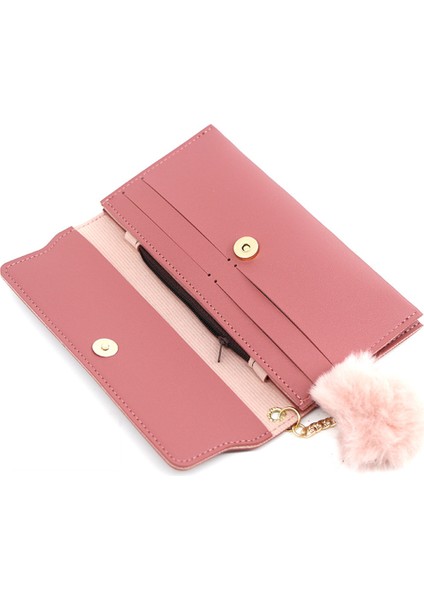 2022 Yeni Moda Yeni Kadın Uzun Cüzdan Saf Renk Yün Topu Yay El Çantası Kadın Uzun Çanta Kart Çantası Bozuk Para Cüzdanı (Yurt Dışından) indirimleri