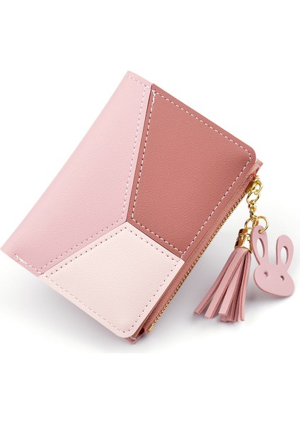 Kadın Cüzdan Fermuarlı Pembe Telefon Cebi Çanta Kart Tutucu Patchwork Kadın Uzun Cüzdan Bayan Püskül Kısa Bozuk Para Cüzdanı (Yurt Dışından)