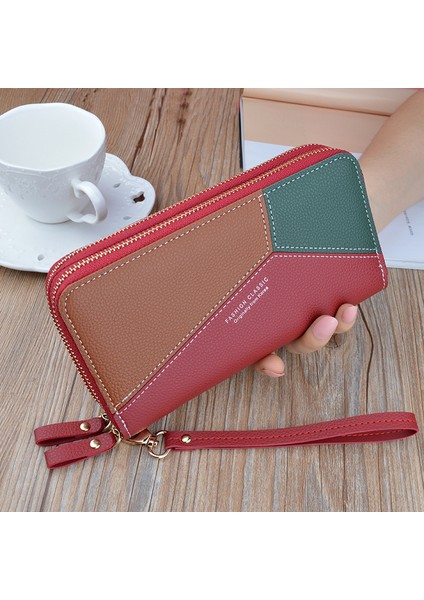 Kadın Cüzdan Pu Deri Kırmızı/mavi/pembe/siyah Kart Tutucu Çift Fermuarlı Uzun Kadın Cüzdan Renk Eşleştirme Cep Telefonu Çantası Bayan 2022 (Yurt Dışından) fiyatları
