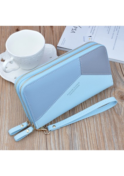 Kadın Cüzdan Pu Deri Kırmızı/mavi/pembe/siyah Kart Tutucu Çift Fermuarlı Uzun Kadın Cüzdan Renk Eşleştirme Cep Telefonu Çantası Bayan 2022 (Yurt Dışından) modelleri