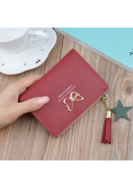 Kadın Cüzdan Küçük Mini Güvenli Para Çantası Kadın Kısa Kelebek Saçaklı Fermuar Çanta Kredi Kartı Tutucu Bozuk Para Cüzdanı Carteira (Yurt Dışından)