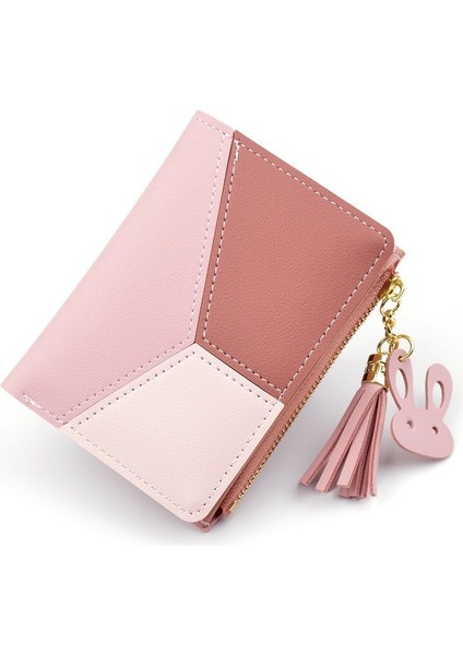 Geometrik Kadın Sevimli Pembe Cüzdan Cep Çanta Kart Tutucu Patchwork Cüzdan Bayan Kadın Moda Kısa Bozuk Para Cüzdanı Para Çantası (Yurt Dışından)