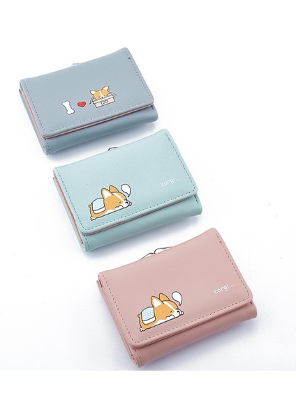 Karikatür Sevimli Corgi Köpek Bayan Çanta Kısa Kadın Para Para Cebi Kadın Cüzdan (Yurt Dışından)