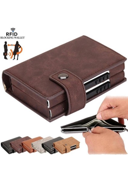 Anti Erkekler Engelleme Cüzdan Mini Pu Iş Alüminyum Kredi Kartı Tutucu Çanta Otomatik Dışarı Kaydırmalı Kart Durumda Akıllı Cüzdan (Yurt Dışından)