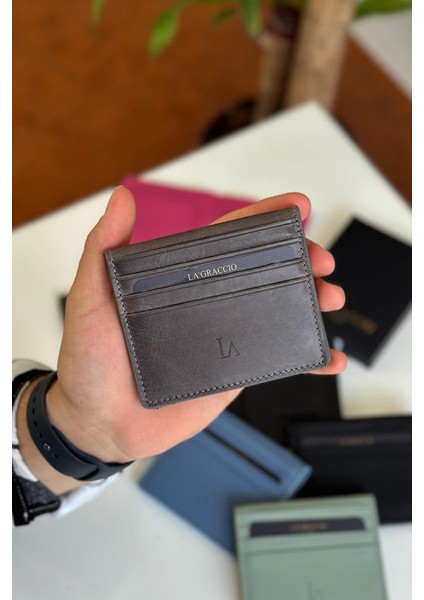Unisex Balia Deri Kartlık Crazy Gri