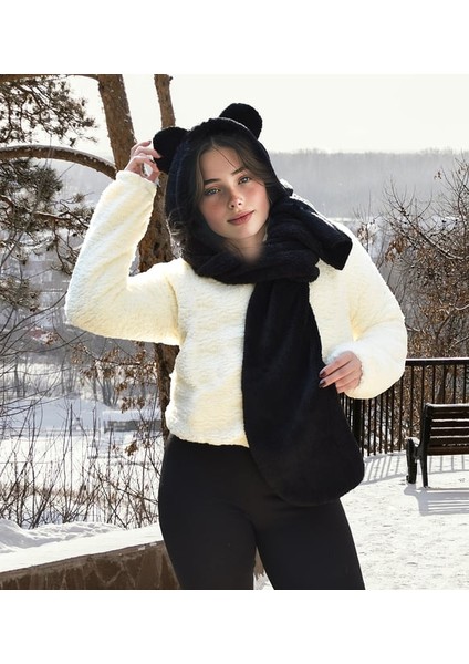 Pababo Soğuk Havalara Karşı Koruma: Kapşonlu Welsoft Peluş Bere - Atkılı - Polar Boyunluk