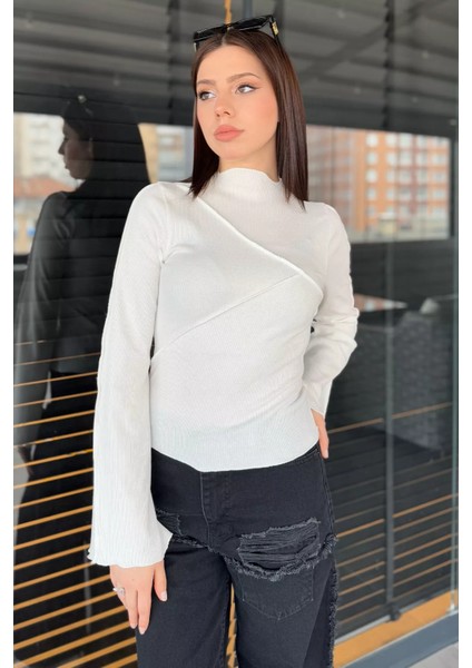 Dik Yaka Fitilli Kadın Crop Top Bluz