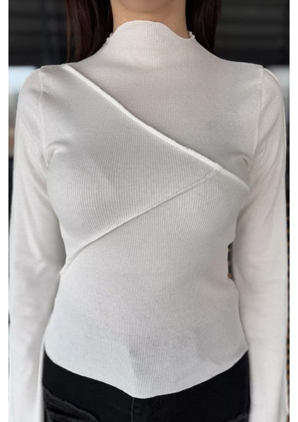 Dik Yaka Fitilli Kadın Crop Top Bluz