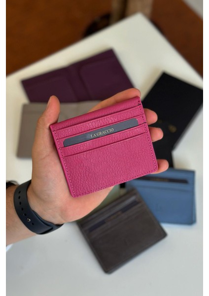 Unisex Balia Deri Kartlık Mat Fuşya