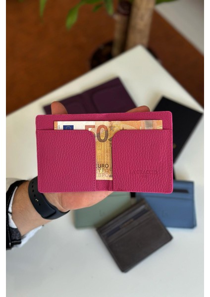 Unisex Balia Deri Kartlık Mat Fuşya