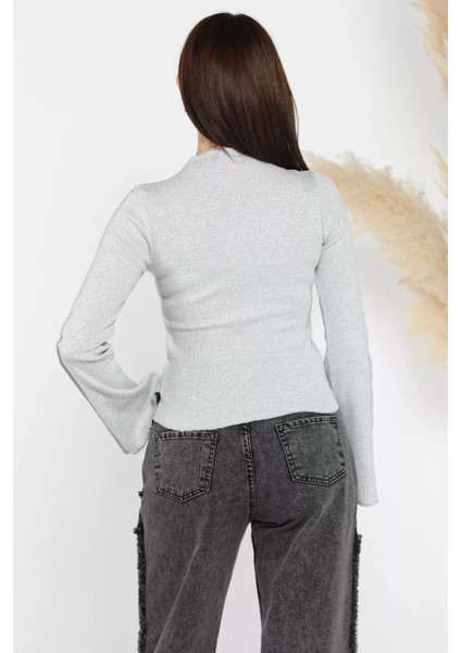 Dik Yaka Fitilli Kadın Crop Top Bluz