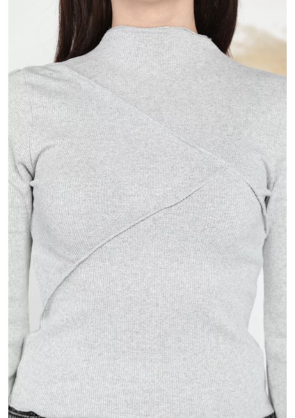 Dik Yaka Fitilli Kadın Crop Top Bluz