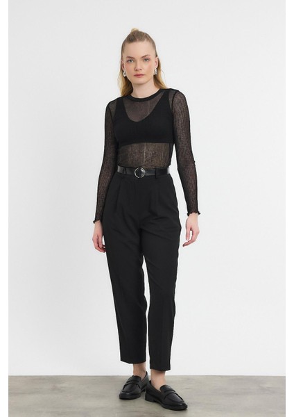 3965 Kemer Detay Pantolon Siyah