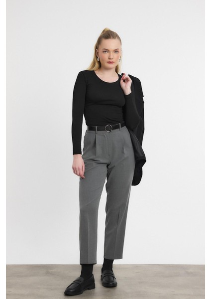 3965 Kemer Detay Pantolon Gri