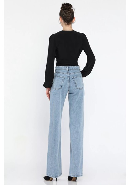 Ön Detaylı Kadın Bol Paça Mom Jean Kot Pantolon modelleri