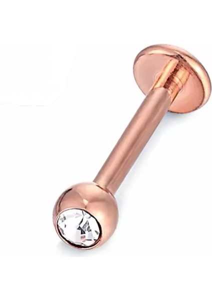 Cerrahi Çelik Minik Zirkon Taşlı Rosegold Labret Piercing -Bar Kalınlığı 1,2mm-Top Çapı 3mm-1 Adet