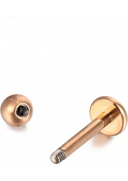 Cerrahi Çelik Minik Zirkon Taşlı Rosegold Labret Piercing -Bar Kalınlığı 1,2mm-Top Çapı 3mm-1 Adet