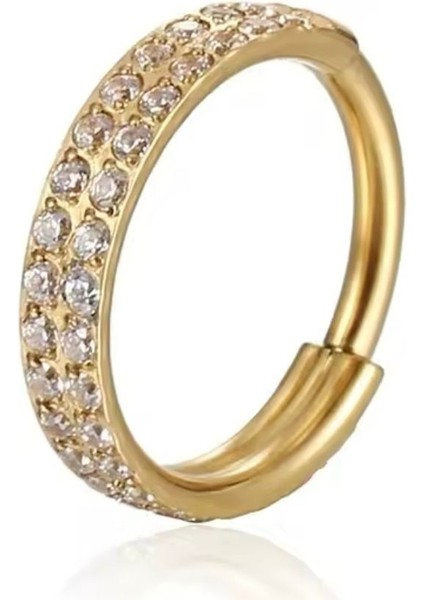 316 L Cerrahi Çelik Çift Zirkon Taşlı, Kilitli Halka Piercing-Çap 8mm- 1 Adet