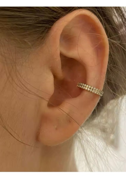 316 L Cerrahi Çelik Çift Zirkon Taşlı, Kilitli Halka Piercing-Çap 8mm- 1 Adet