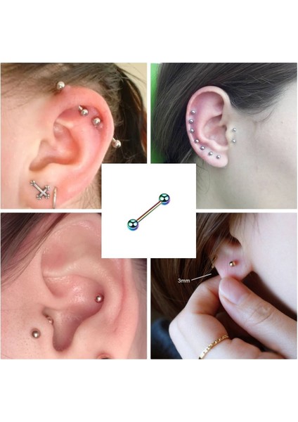316 L Cerrahi Çelik Barbell/ Halter Piercing - Bar Kalınlığı 1,2 mm - 1 Adet (Top Çap 3 Mm)