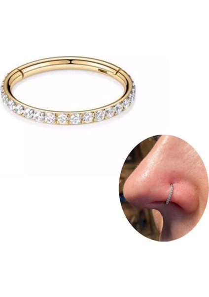 316L Cerrahi Çelik Zirkon Taşlı Kilitli Halka Hızma-Halka Çapı 8 Mm-Kalınlık 1,2mm- 1 Adet