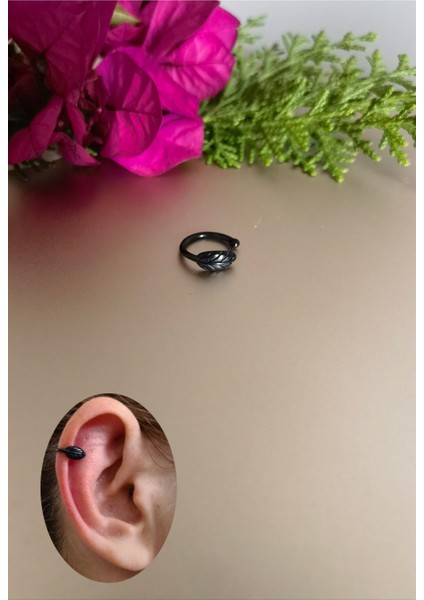 Tüylü Pirinç Siyah Halka Sıkıştırma Piercing / Earcuff /orbital / Helix - 1 Adet